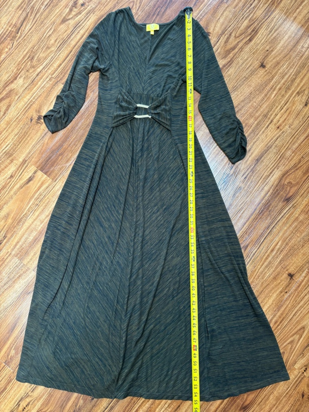 Liz Lange Olive Green Long Sleeve Maxi Dress with Front Gold Accent